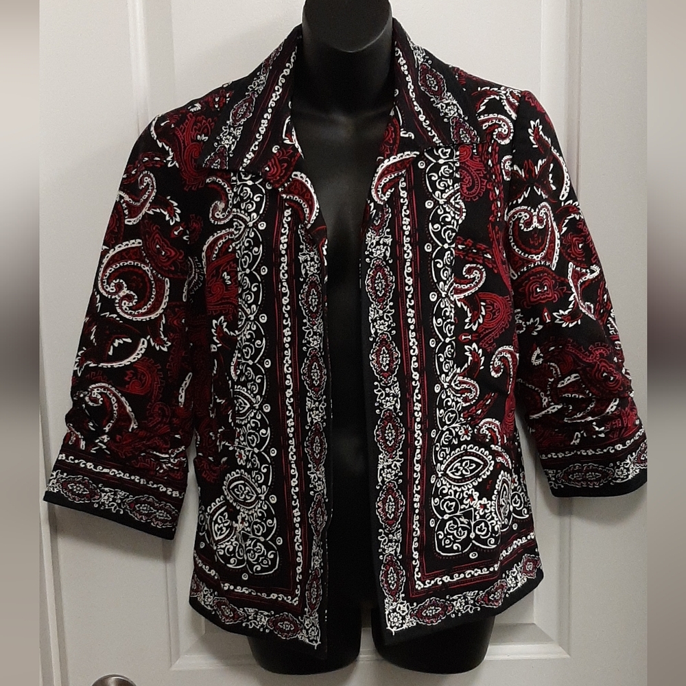 Coldwater Creek Blazer Jacket Women's Size 10 Colorful Black Red White